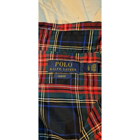 Polo Ralph Lauren Slim Fit Size Large Christmas Shirt Plaid Button Up - Picture 3 of 5